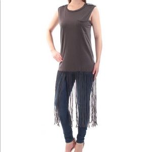 Fairchild Grey Beaded Fringed Sleeveless ScoopNeck